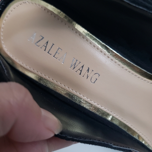 Size 8 Azalea Wang Black Point Toe Sling Back Pumps With Clear Trim Detail - Picture 8 of 9